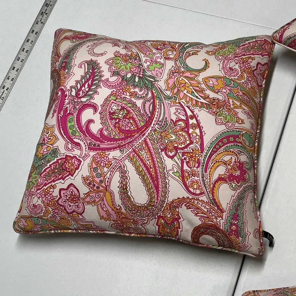 Lauren Ralph Lauren Throw Pillows Pink Paisley Down Filled Set Of 3 Preppy